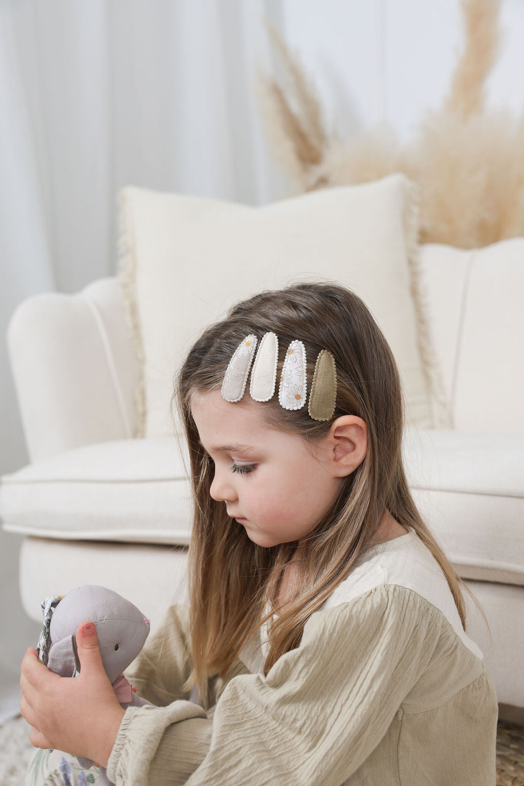 Barrettes en tissu - Floral Beige