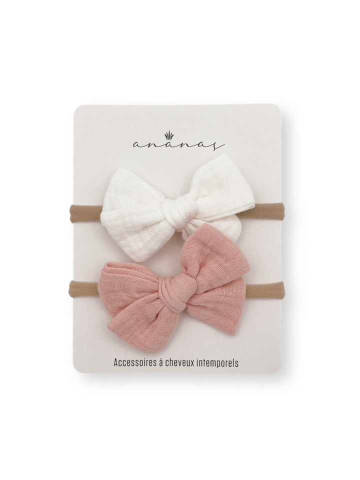 Boucles en mousseline - Blanc/Rose