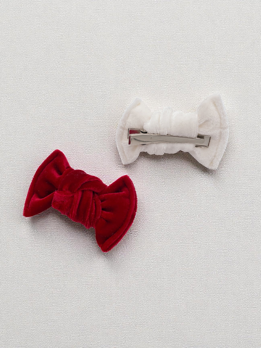 Mini-Boucles en velours - Blanc/Rouge
